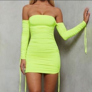 Oh polly off the shoulder neon dress